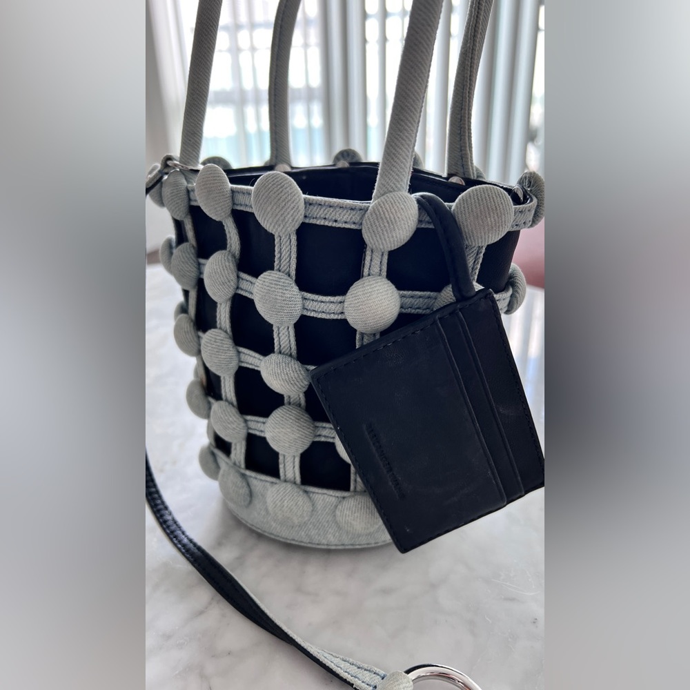 Alexander Wang Black and Blue Denim Mini Roxy Cage Bucket Bag